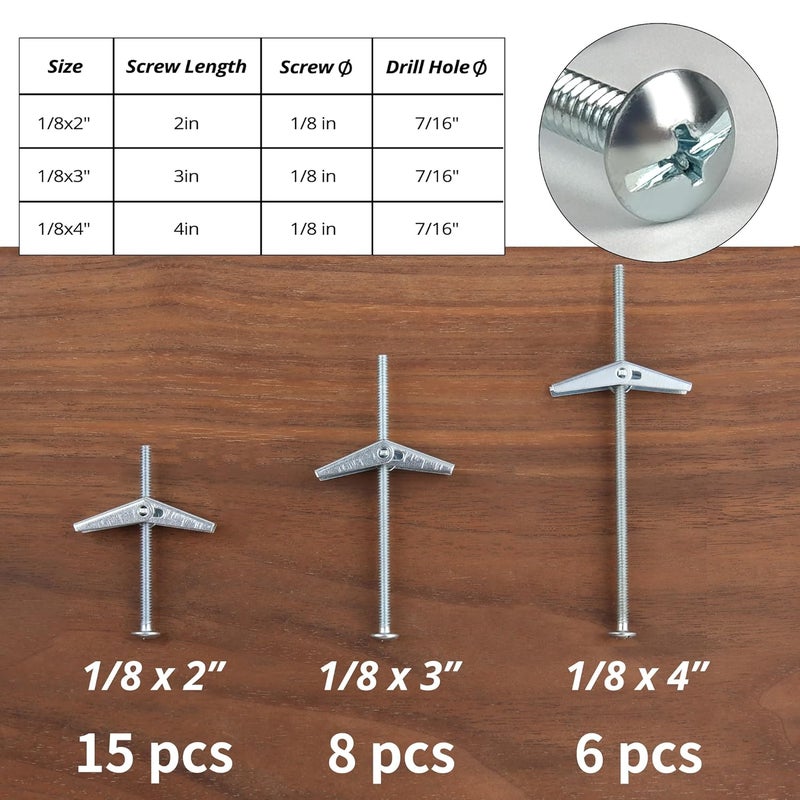 HASWARE Toggle Bolt Zinc Plated Steel and Wing Nut for Hanging Heavy Items on Drywall 1/8 Multi (25 Pack) - Image 2